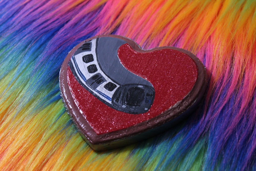 Image of Red Glitter Bart Wood Heart 