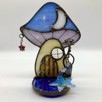 Image 1 of Blue Iridescent Mushroom Cottage Candle Holder 