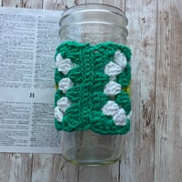 Image 2 of “Green & White” Crocheted Cup Cozy