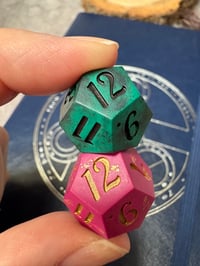 Image 1 of Hope and Fear Dice | Handmade Pair of D12 Dice Magenta and Green