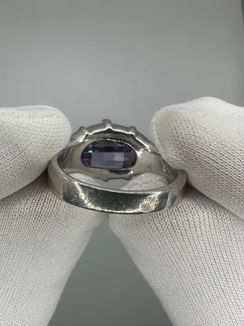 Image of Sterling Silver 925 Pixel Cut Purple Amethyst Ring 