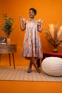 Image 1 of Mock Neck Multi Print Midi Dress w/Pockets 