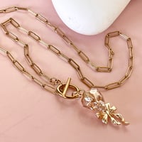 Image 5 of Glass Skull and Bow Paperclip Chain - Gold