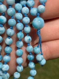 Image 1 of Mini Dominican Larimar Mala, Genuine Larimar 108 Bead Gemstone Mala Hand Knotted Necklace 