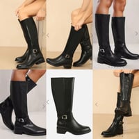 Image 1 of BLACK PU KNEE HIGH ELASTICATED STRETCH BOOT