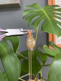 Image 4 of Gold Green Flower Agate Oval Crystal Necklace