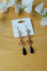 Image 2 of Copper + Black Onyx Clover Earrings