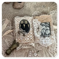 Image 6 of Vintage white tin with snippet book and lace samples