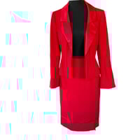 Image 2 of Peter Langner Designer Italian Red Wool Women’s Tailored Jacket & Skirt Size 8  