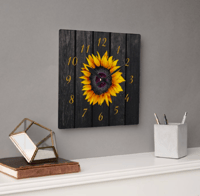 Image 1 of Rustic Wood Sunflower Square clock 