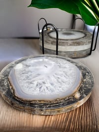 Image 3 of Set of 4 Agate & Clear Quartz Healing Crystal Epoxy Resin Coasters 'The Magick'
