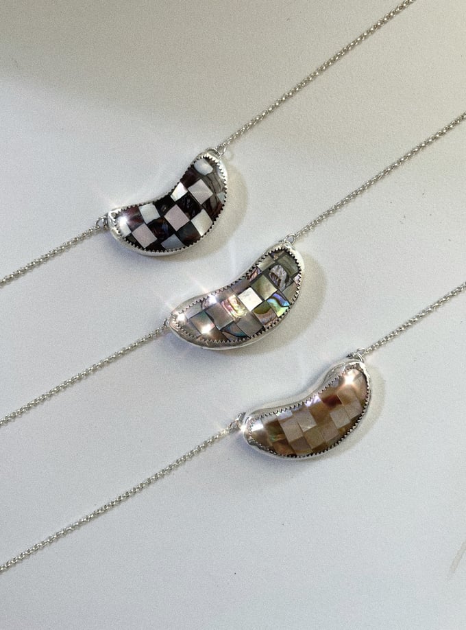 Image of Checkered Crescent Moon Necklace 