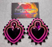 Image 2 of Hand Polish Black Heart XL Beaded Earrings 