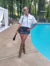 Black ruffled denim shorts