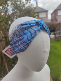 Image 1 of Boho turban Head Band- sari fabric blue stripes