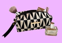 Image 1 of Black and cream triangles makeup bag