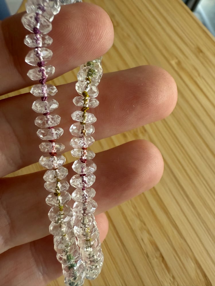 Image of Faceted Quartz Crystal Beaded Necklace on Rainbow Thread