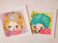 Image 4 of Girls and cats watercolor paintings