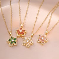 Image 2 of Shiny Zircon Romantic Flower Pendant Necklace For Women Gold Plated Rotatable Flowers Choker Girls W