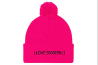 “ I LOVE 8008135”Pom Pom beanie 