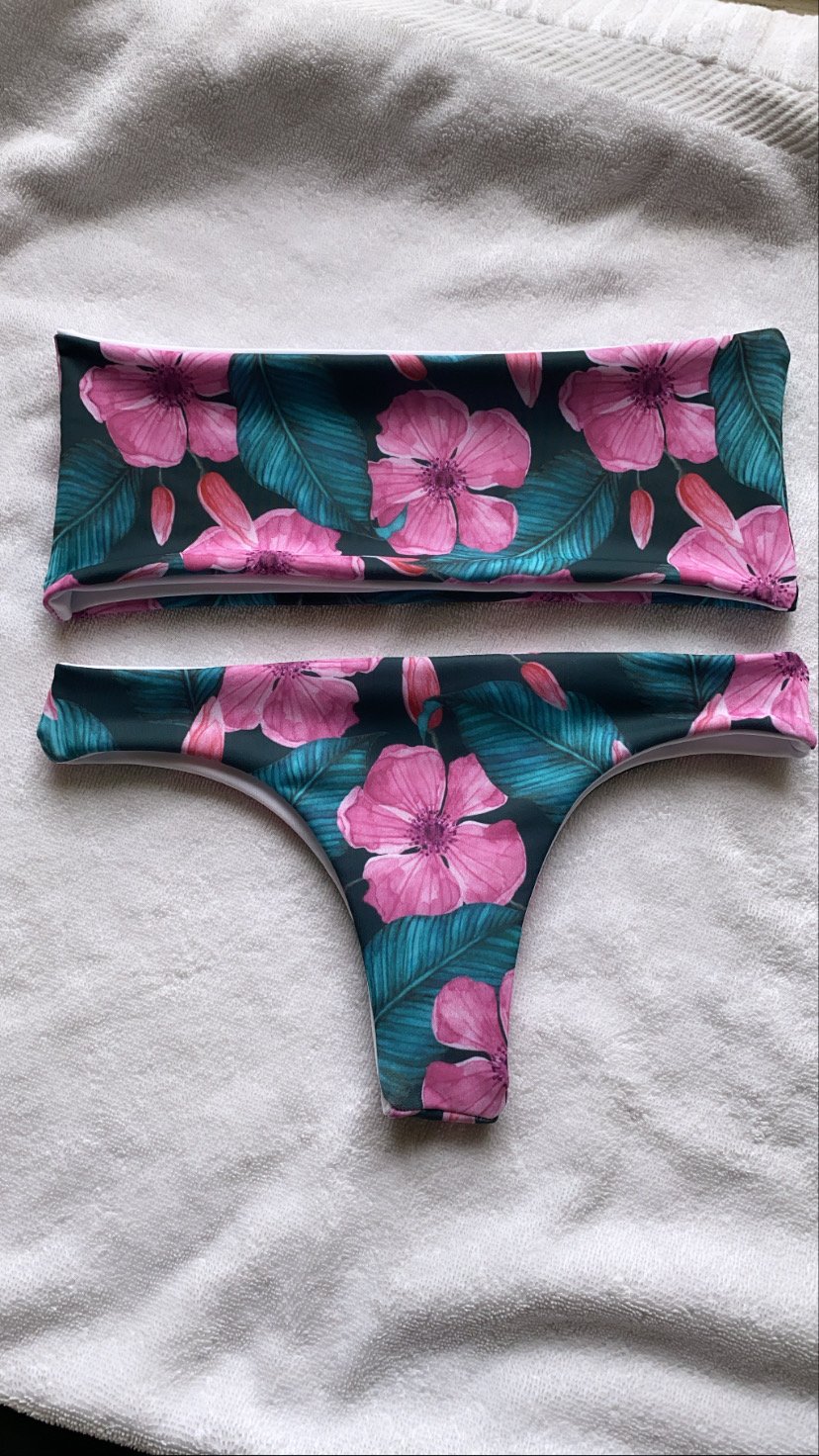 Image of SAMPLE BANDEAU : TROPICAL BLOOM X WHITE 