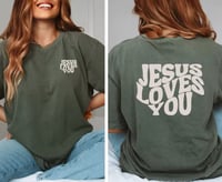 Image 1 of Jesus loves you shirt (green)