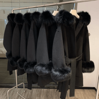 Image 2 of Black Loro Coat With Fur Cuffs
