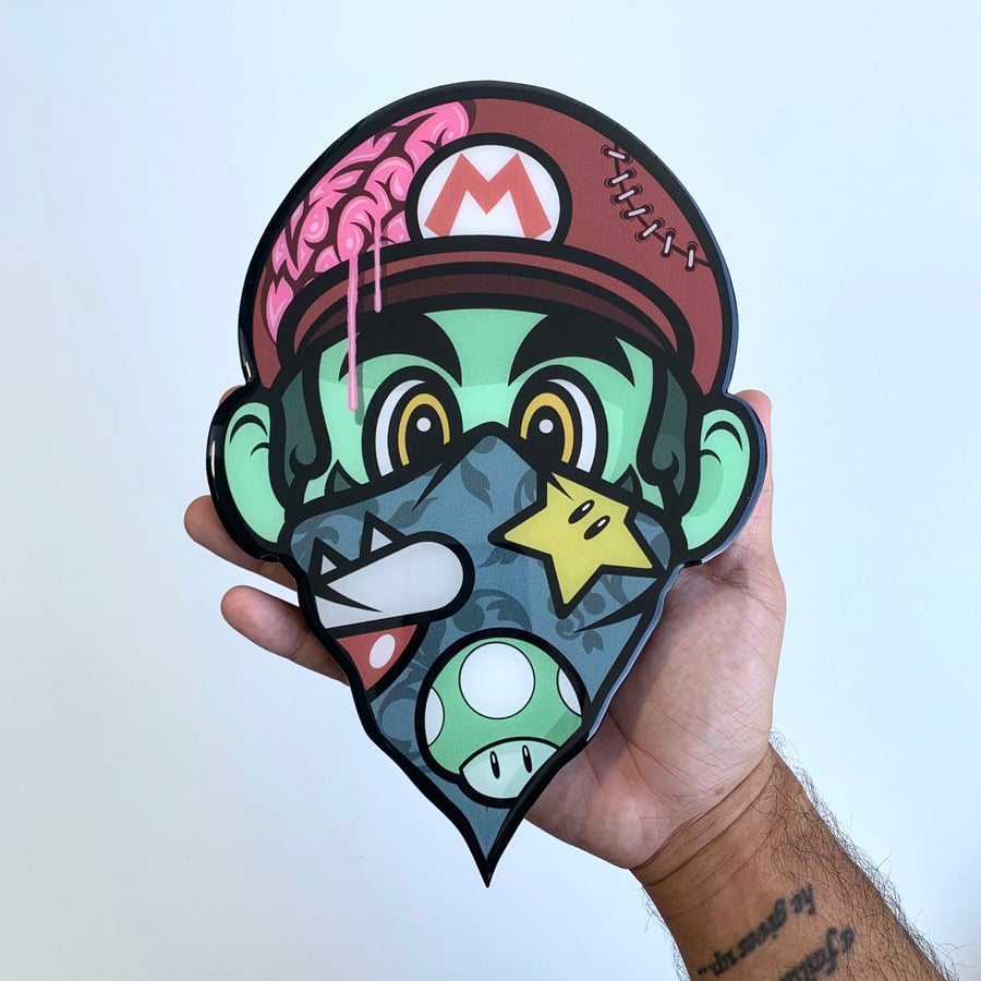 Image of Zombie Mario (resin coated wood print) PRE ORDER (Read description below)