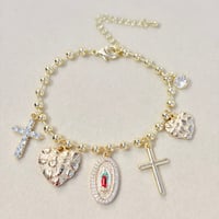 Image 1 of Nugget Heart & Virgen Charm  Bracelet