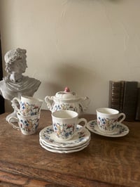 Image 7 of Service à café: 4 tasses et soucoupes, avec le sucrier. Faïence de Sarreguemines, 1970