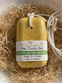 Image 1 of The Chunky Bar Boots On The Ground Triple Butter Soap On A Rope- NEW! LARGER BAR!