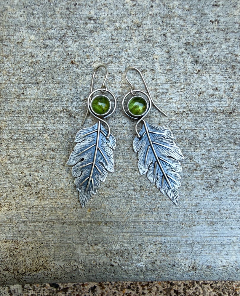 Image of Acanthus Leaf Loop-Stem Sage Green Apatite Dangle Earrings