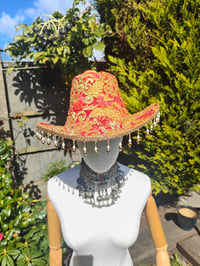 Image 2 of Dolly cowboy hat - recycled sari fabric RED