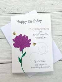 Image 1 of Handmade November Chrysanthemum Birth Flower Card - Elegant Birthday Card for November Birthdays