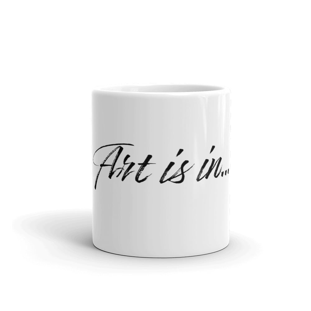 White "Art is in" (Artiszen) coffee mug