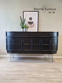 Image 1 of Mid Century Luxury Sideboard Nathan | Curved Teak Sideboard Black | Gold Hairpin Legs