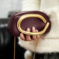 Image 2 of FOREVER MIYIN Women's Vintage Elegant Mini Handbag - Burgundy & Golden Luxury Purse with Magnetic Cl