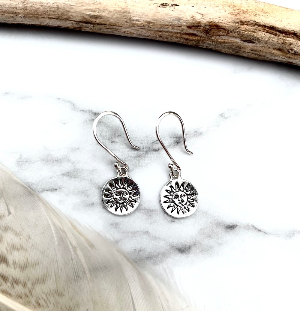 Handmade Sterling Silver Dangly Sun Earrings 925