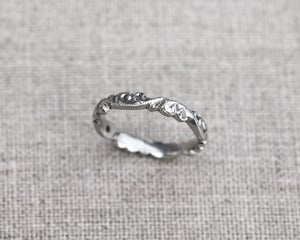 Image of Platinum 3mm floral carved ring