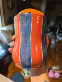 Image 3 of Blue and Orange Striped Wall Vase