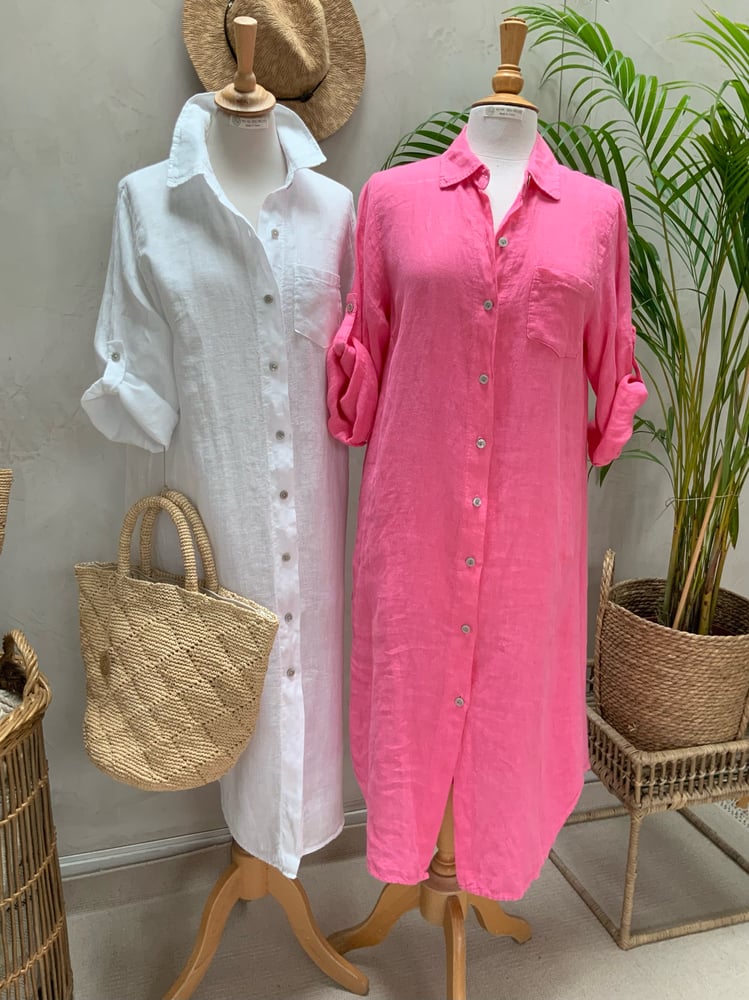 Image of Robe chemisier en Lin Summer Rose Clair