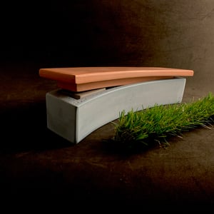 Image of  Curved Bench/Planter (Blue and Brick)