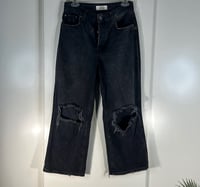 Image 2 of FREE PEOPLE black high waisted deconstructed crop jeans