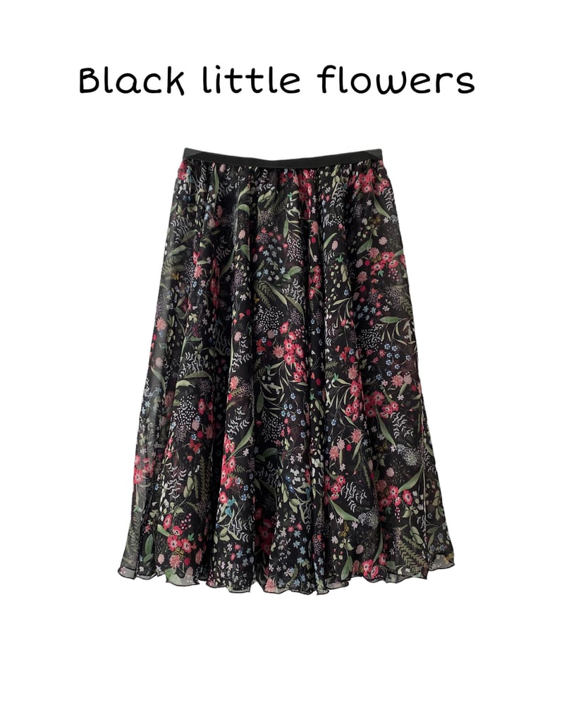Image of Chiffon black little flowers and Mesh Ombré black rehearsal circle skirts.