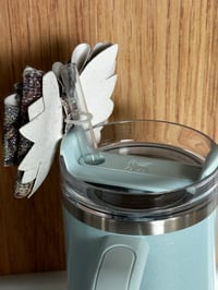 Image 3 of Glitter Cheeta Print Tumbler Straw Topper Bow with Motivational Candle Charm