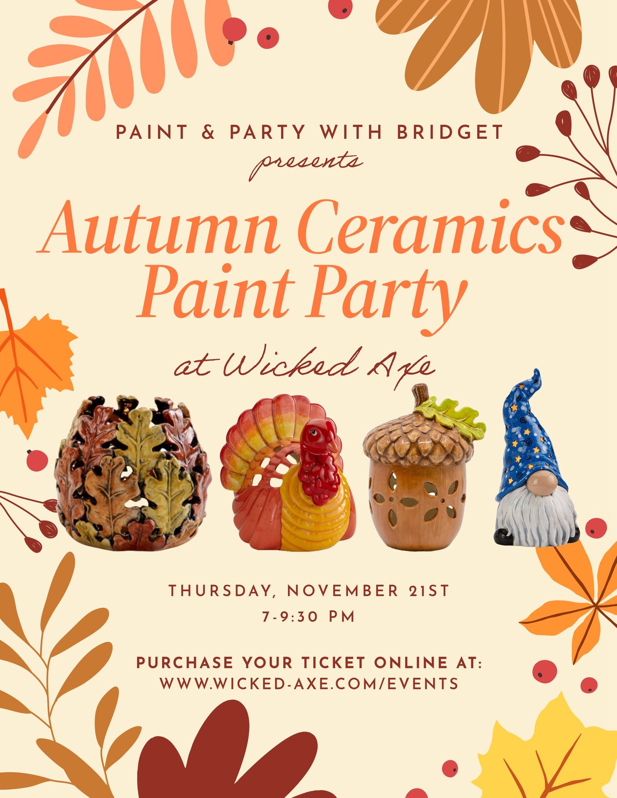 Image of Autumn Ceramics Paint Party 11/21 Wicked Axe Haverhill, MA