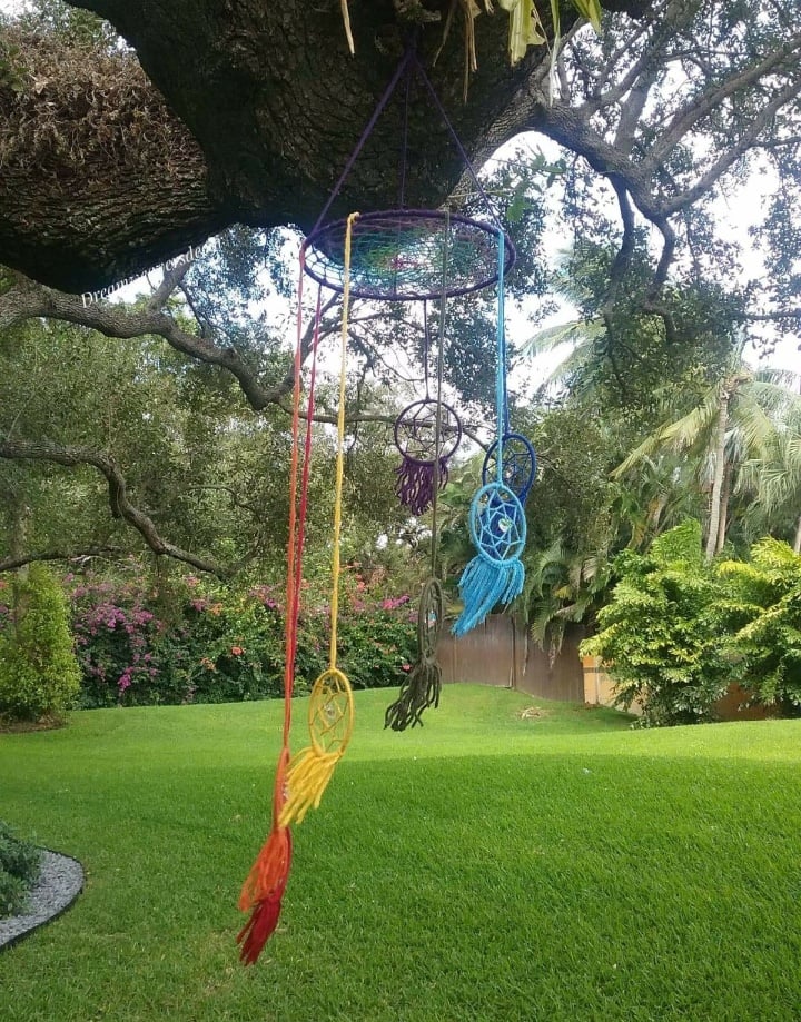 Image of Chakra whimsical dreamcatcher, Rainbow decor, Garden decor