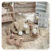 Image 8 of Handmade coffee beige flat elephant with "button wheels"