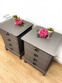 Image 3 of Painted grey Stag Minstrel Pair of Bedside Tables Cabinets Chest Of Drawers 