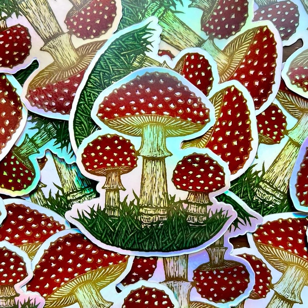 Image of Amanita muscaria holographic stickers